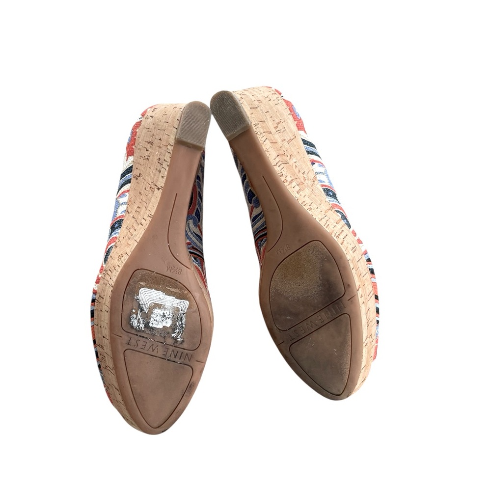 Nine West Aztec Paisley Blue/Orange/Cream Wedge Shoes Sz 8.5 - Picture 5 of 7